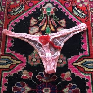 Victoria’s Secret ♥️ Pink Lace Thong with Shimmery Heart Tassel NWOT